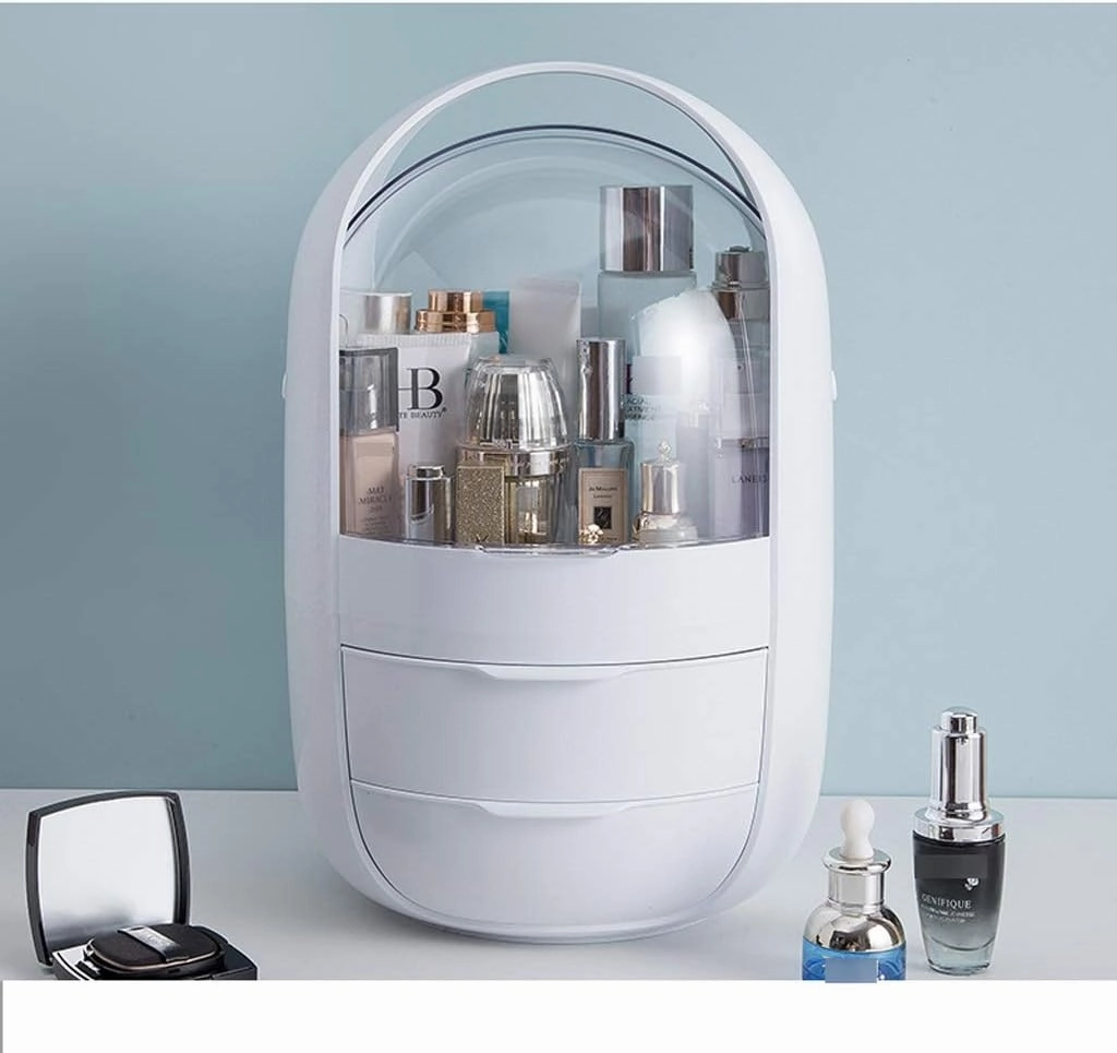 Makeup Storage Showcase Makeup Organizer Oval Transparent Cosmetic Storage Display Cabinet Large Capacity Can Hold Jewelry Makeup Brushes Lipstick etc. It Can Be Portable Handle Cosmetic Manufacturer