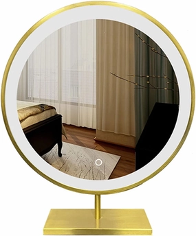 Makeup Vanity Mirror Modern Round Mirror with Lights Tabletop LED HD Mirror with Metal Stand White Light Mirror Decorative Cosmetic Mirror for Bedroom,40CM/15.7''