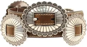M&F Western Nocona Ladies Belt with Floral Silver Conchos, Brown, Medium