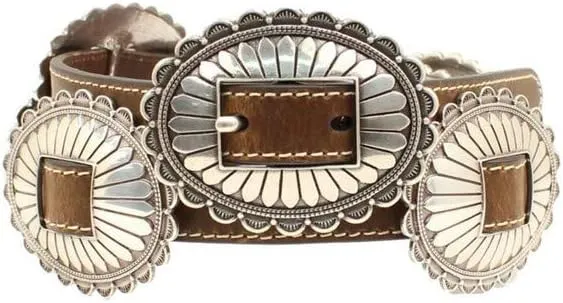 M&F Western Nocona Ladies Belt with Floral Silver Conchos, Brown, Medium