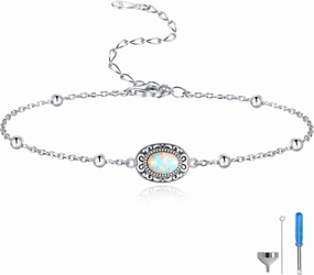 MANBU Sterling Silver Cremation Bracelet for Ashes: Oval Opal Urn Ash Bracelet Memorial Jewelry Bereavement Keepsake Gifts for Loss of a Loved One
