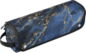 Marble Texture Luxury Navy Blue Gold Hair Tools Travel Bag and Heat Resistant Mat with Zipper Waterproof Flat Curling Irong Travel Organizer for Flat Irons, Straighteners, Curling Irons