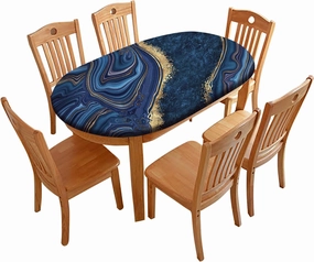 Marble Table Cloth, Blue Gold Marble Print Fitted Tablecloths, Polyester Table Cover for Indoor Holiday Family Banquet and Outdoor Patio Use, Fits 48" x 68" Tables