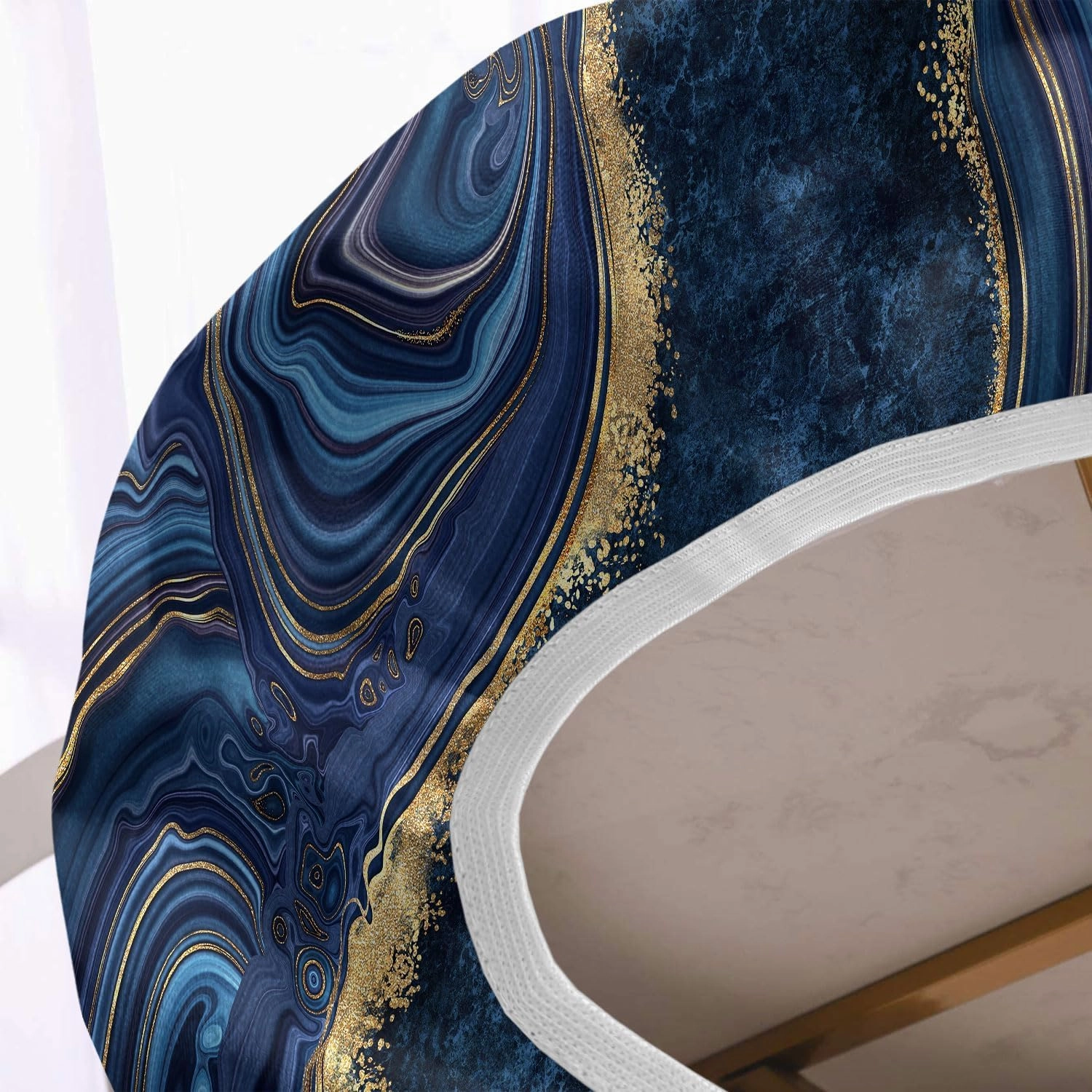 Marble Table Cloth, Blue Gold Marble Print Fitted Tablecloths, Polyester Table Cover for Indoor Holiday Family Banquet and Outdoor Patio Use, Fits 48" x 68" Tables