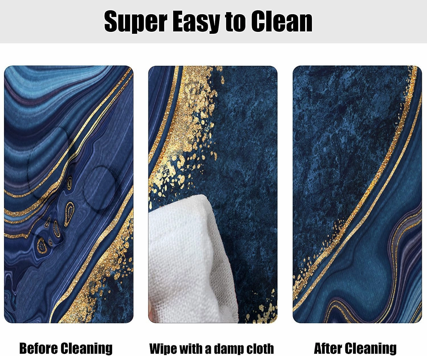 Marble Table Cloth, Blue Gold Marble Print Fitted Tablecloths, Polyester Table Cover for Indoor Holiday Family Banquet and Outdoor Patio Use, Fits 48" x 68" Tables