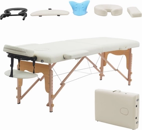 Massage Table Portable with Neck Stretcher, 84 inch Massage Bed Adjustable Lash Bed Massage Bed Tattoo Table for Eyelash Extensions Beauty Tattoo (Table Only，Ivory)