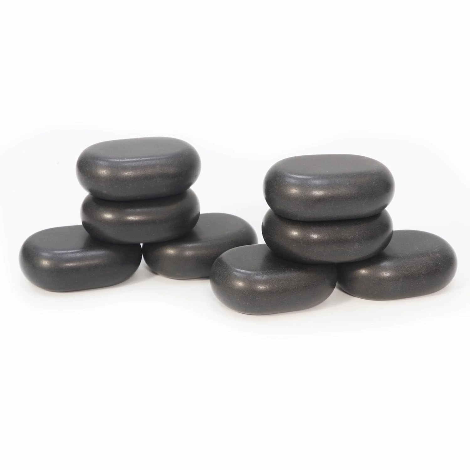 Master Massage Large Flat Ovular Basalt Hot Stone Set – 8-Piece Pack (3" x 2" x 1") for Professional Spa and Massage Therapy, Relaxation