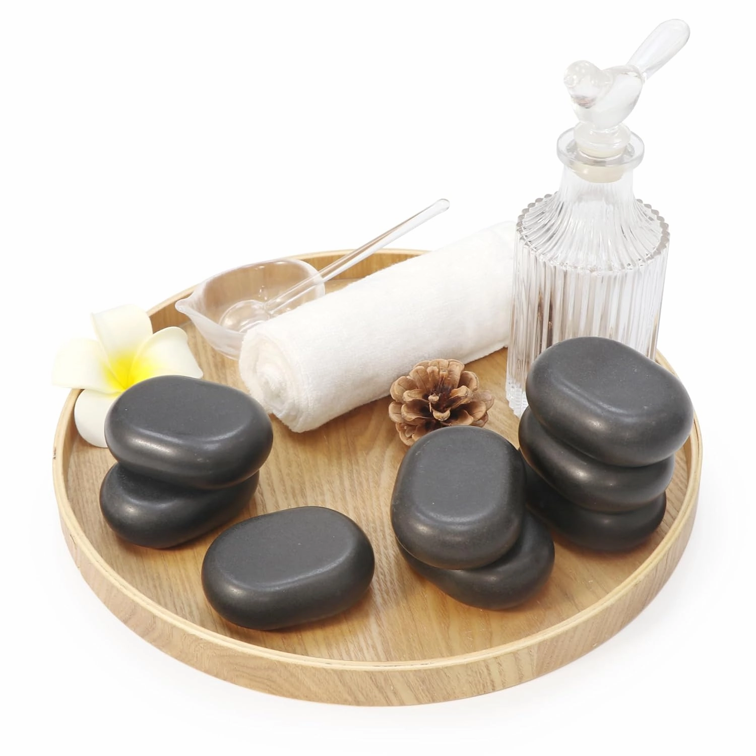 Master Massage Large Flat Ovular Basalt Hot Stone Set – 8-Piece Pack (3" x 2" x 1") for Professional Spa and Massage Therapy, Relaxation
