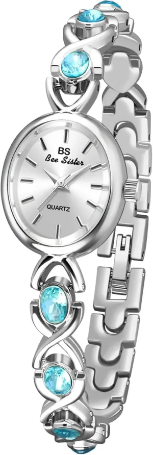 MASTOP Fashion Elegant Dainty Women's Watch Quartz Analog Gold Blue Dress Watch for Small Wrists Parties Formal Events