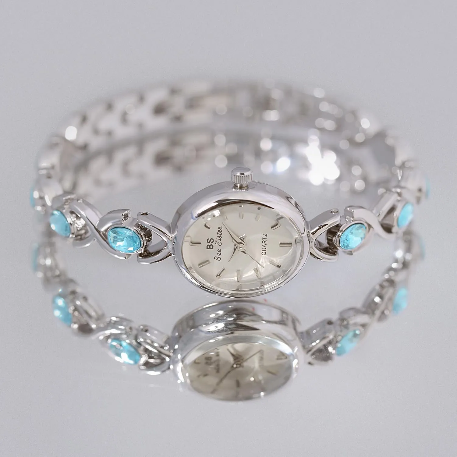MASTOP Fashion Elegant Dainty Women's Watch Quartz Analog Gold Blue Dress Watch for Small Wrists Parties Formal Events