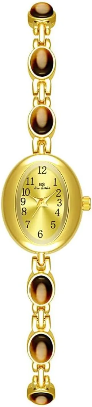 MASTOP Luxury Vintage Gold Watches for Women with Jade Colorful Crystal Small Oval Dainty Silver Watch Ladies Bracelet Dress Quartz Wrist Watch Waterproof Bangle