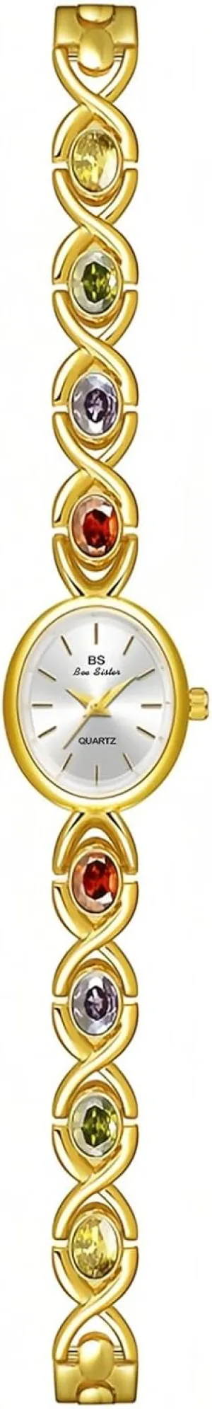 MASTOP Luxury Vintage Gold Watches for Women with Jade Colorful Crystal Small Oval Dainty Silver Watch Ladies Bracelet Dress Quartz Wrist Watch Waterproof Bangle
