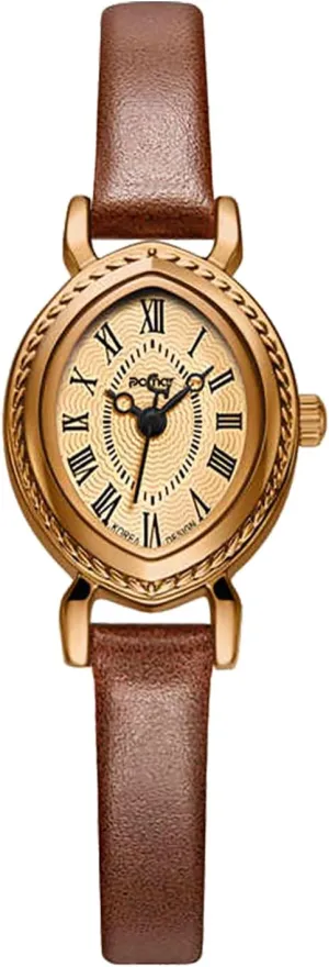 MASTOP Watches for Women Vintage Dainty Analog Oval Watch with Roman Numerals, Small Dress Ladies Watch with Brown Leather Strap