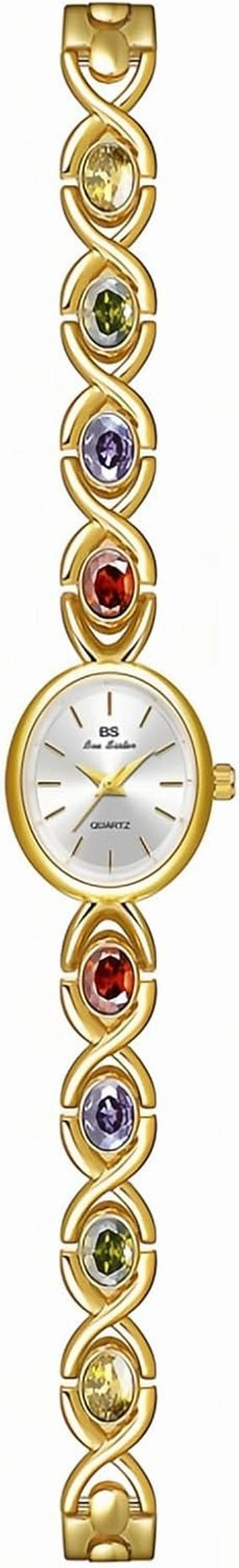 MASTOP Luxury Vintage Colorful Gemstone Oval Watch Fashion Ladies Small Dial for Women Quartz Wrist Watch Waterproof Watch Fashion Bangle with Stainless Steel Band Tool Included