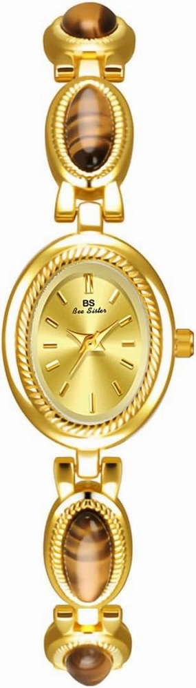 MASTOP Luxury Vintage Gold Watches for Women with Jade Colorful Crystal Small Oval Dainty Silver Watch Ladies Bracelet Dress Quartz Wrist Watch Waterproof Bangle