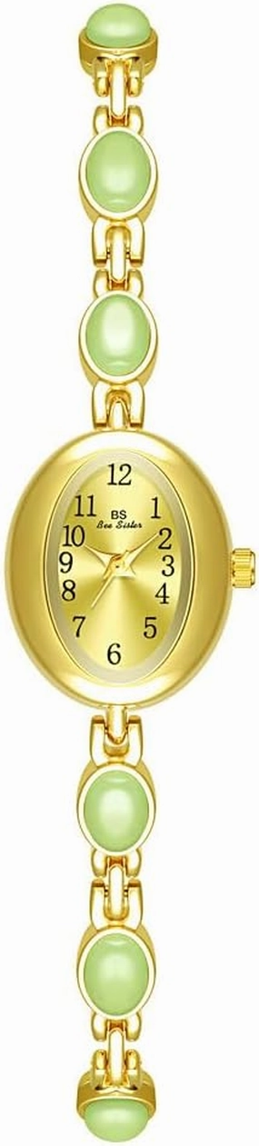 MASTOP Luxury Vintage Gold Watches for Women with Jade Colorful Crystal Small Oval Dainty Silver Watch Ladies Bracelet Dress Quartz Wrist Watch Waterproof Bangle