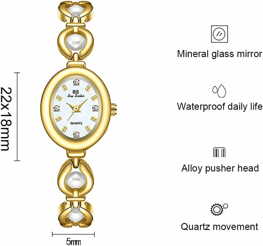 MASTOP Vintage Watches for Women Pearl Oval Dial Dress Watch Elegant Women's Watch Dainty Ladies Bracelet Waterproof Analog Casual Watch