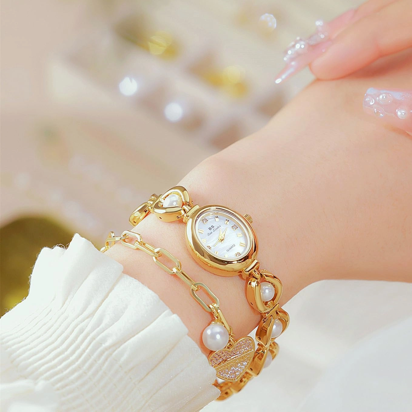 MASTOP Vintage Watches for Women Pearl Oval Dial Dress Watch Elegant Women's Watch Dainty Ladies Bracelet Waterproof Analog Casual Watch