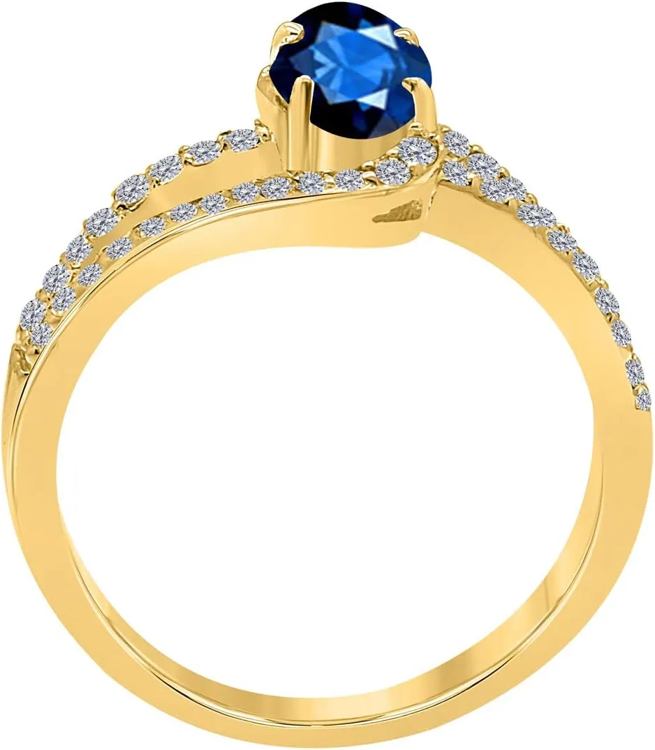 MauliJewels 1.35 Carat Sapphire And Diamond Wedding Engagement Ring 4-prong 10k Solid Yellow Gold