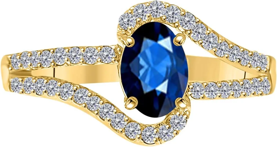 MauliJewels 1.35 Carat Sapphire And Diamond Wedding Engagement Ring 4-prong 10k Solid Yellow Gold