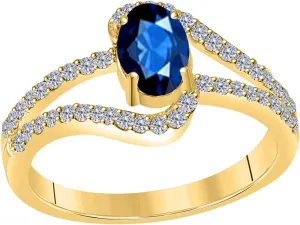 MauliJewels 1.35 Carat Sapphire And Diamond Wedding Engagement Ring 4-prong 10k Solid Yellow Gold