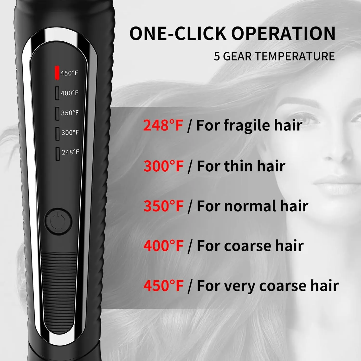 MCH Ceramic Curling Iron with 7-Inch Barrel, Adjustable Temperature, LED Display, and Dual Voltage for Long Hair - Professional Curling Wand with Instant Heat up to 450°F