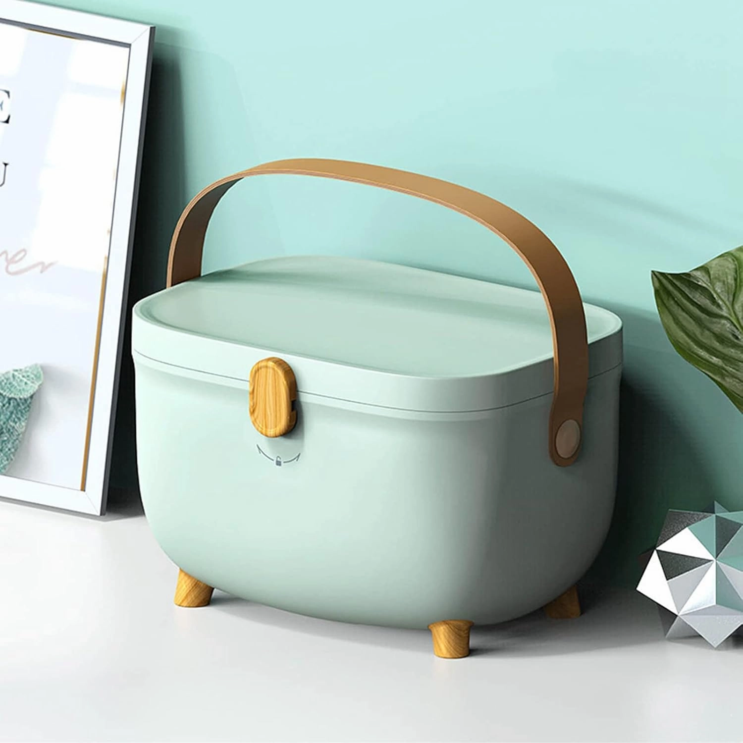 Medicine Storage Box, Plastic Oval Double Layers Multi Grid Large Capacity Medical Box Organizer with 360 Degree Rotation Lock for Home Dorm (Green)