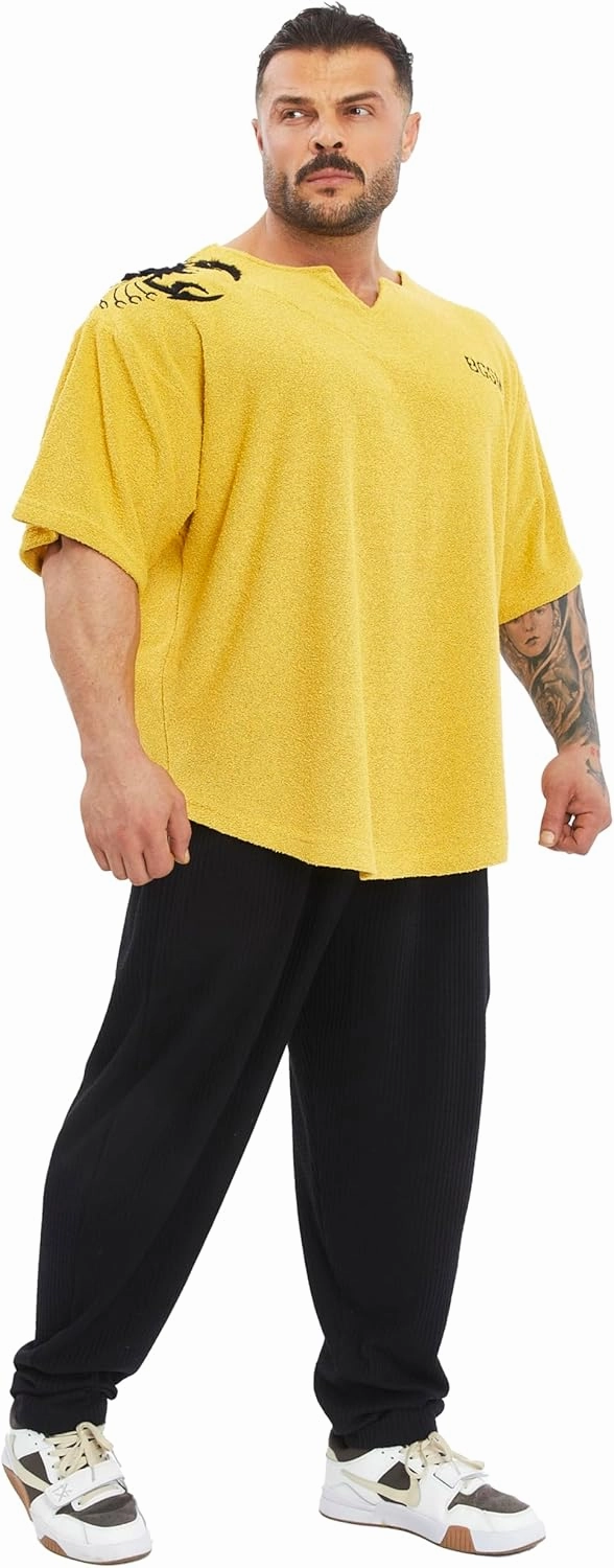 Men's Gym T-Shirt Active Wear Bodybuilding Lifting Oversize Rag Top | Towel Texture, Cotton Training Top