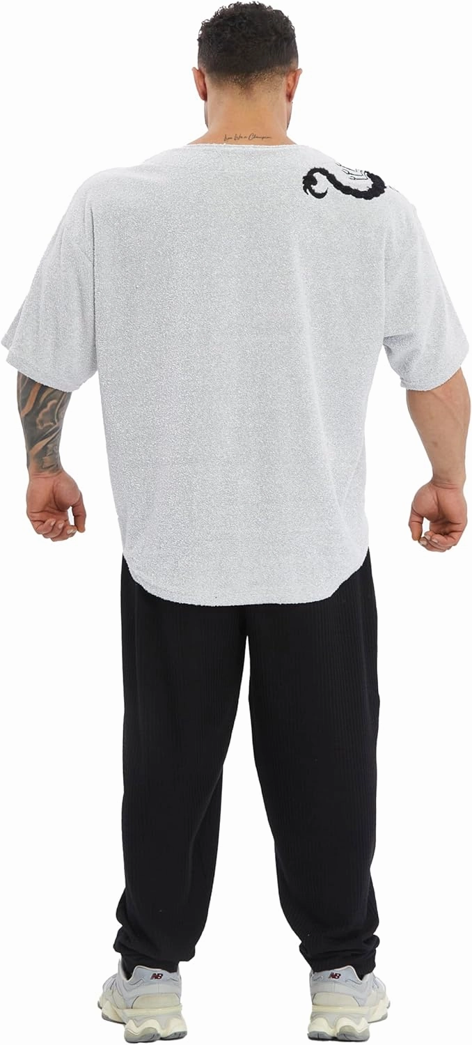 Men's Gym T-Shirt Active Wear Bodybuilding Lifting Oversize Rag Top | Towel Texture, Cotton Training Top
