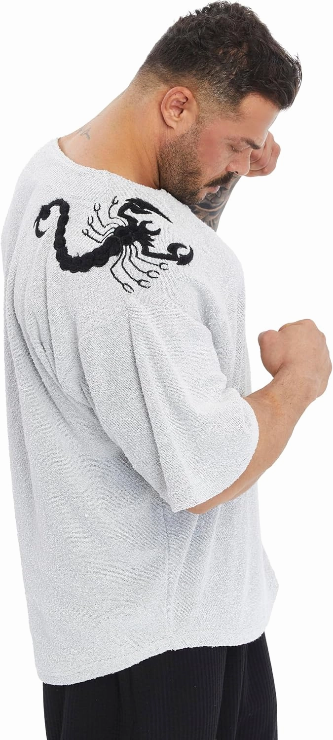 Men's Gym T-Shirt Active Wear Bodybuilding Lifting Oversize Rag Top | Towel Texture, Cotton Training Top