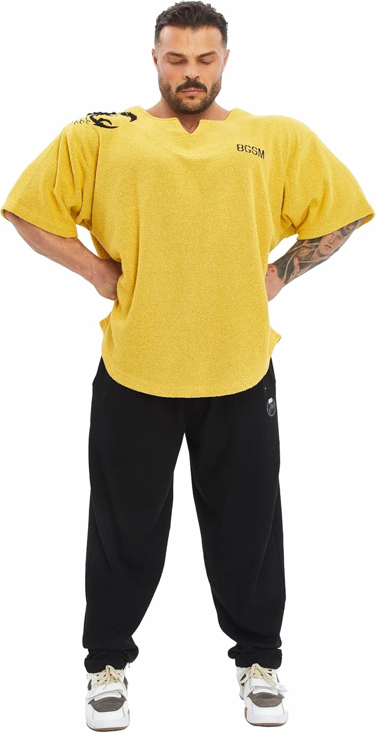 Men's Gym T-Shirt Active Wear Bodybuilding Lifting Oversize Rag Top | Towel Texture, Cotton Training Top