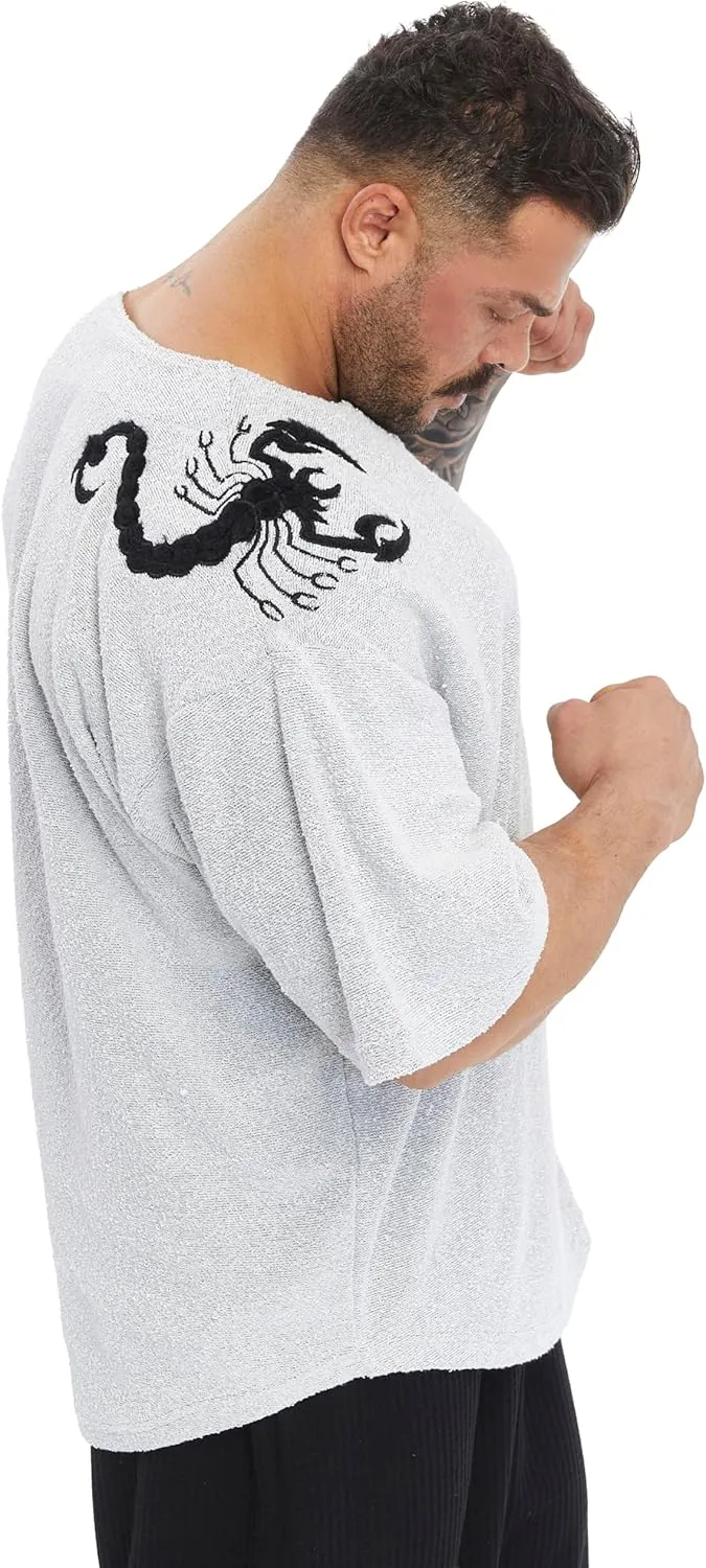Men's Gym T-Shirt Active Wear Bodybuilding Lifting Oversize Rag Top | Towel Texture, Cotton Training Top