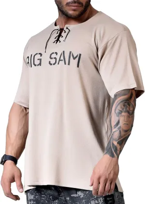 Men's Oversize T-Shirt, Flowy Flexible Active Lace up Top