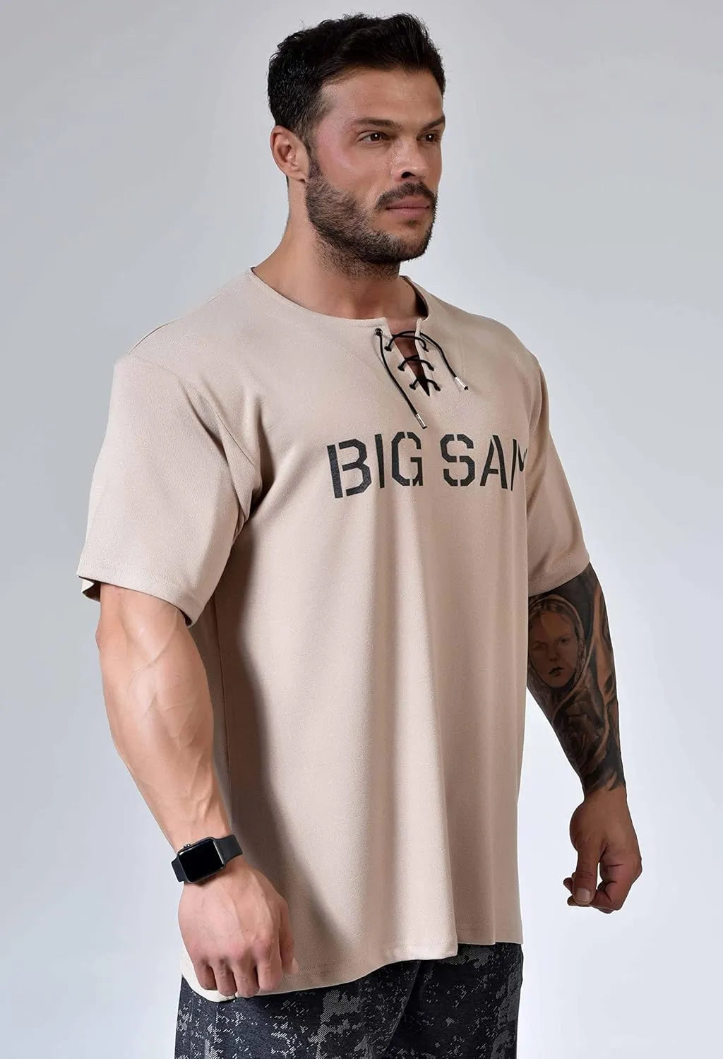 Men's Oversize T-Shirt, Flowy Flexible Active Lace up Top