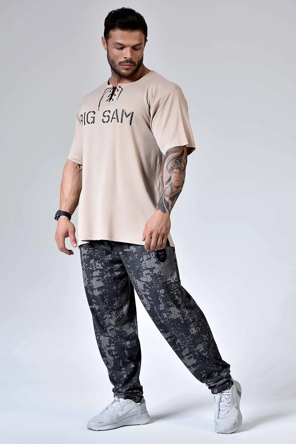 Men's Oversize T-Shirt, Flowy Flexible Active Lace up Top