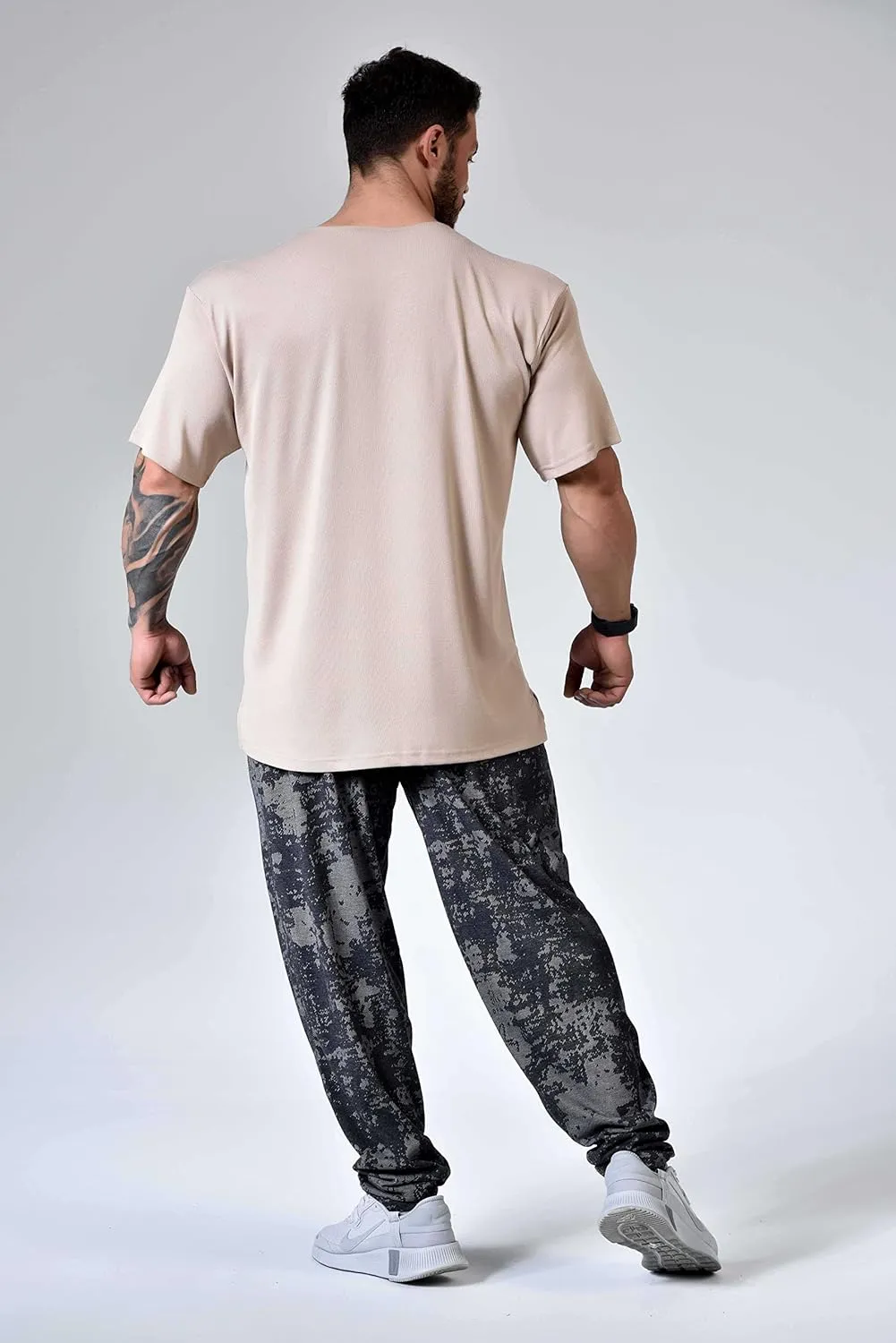 Men's Oversize T-Shirt, Flowy Flexible Active Lace up Top