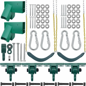 Meooeck Swings Set Accessories Include 2 Swing Seats with Heavy Duty 66 Inch Chains 2 A Frame Brackets and 4 Green Hangers Screws Bolts Replacement for Kids Children Playground Porch Indoor Outdoor