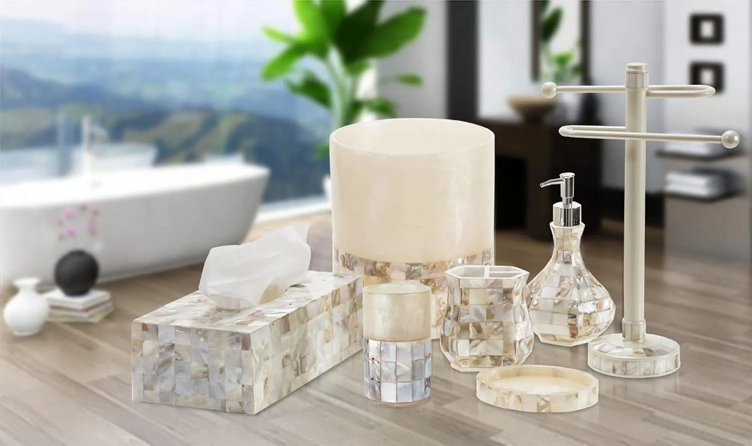 Milano Tissue Box Cover Square – Decorative Tissue Holder for Bathroom - Beautiful Natural Mother of Pearl Capiz Shells Tissue Box Holder - Cube Tissue Box Cover with Durable Bottom Slider
