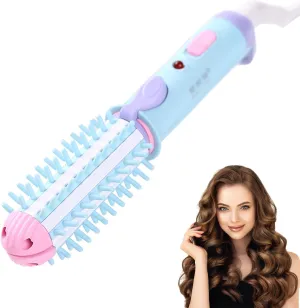 Mini Curling Iron for Short & Medium Hair, Ceramic Hot Curler Brush 1 Inch Compact Size Mini Heated Round Brush for Travel 2-in-1 Hair Straightener & Wave Curling Wand (Blue)