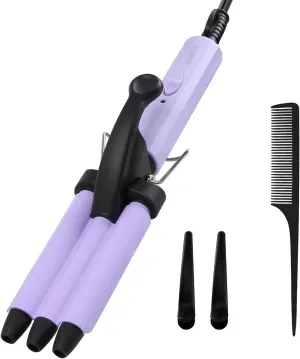 Mini Hair Crimper, janelove 1/2 Inch Beach Waves Curling Iron, Hair Waver for Short & Medium with 3 Ceramic Barrels, Home and Travel Friendly Crimper Hair Tool, Dual Voltage, 392℉ Fast Heating