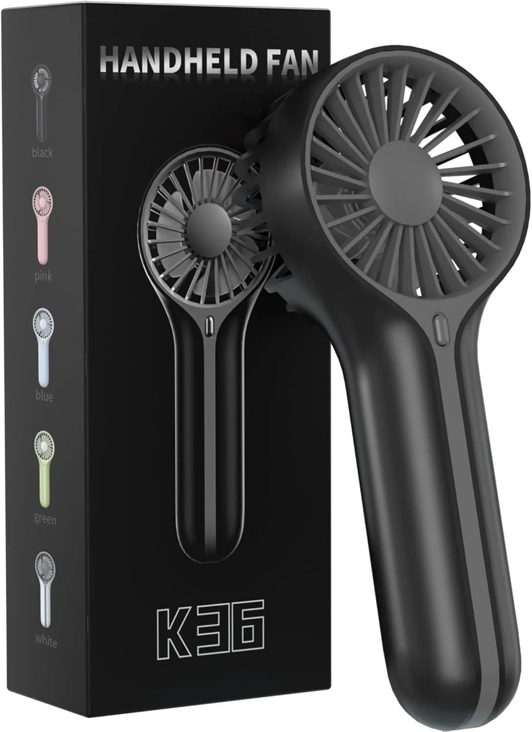 Mini Personal Fan Handheld, Small Portable Handheld Fan, Battery Operated, USB Rechargeable Face Makeup Lashes Desk Fan with Base, for Kids, Girls, Women, Men, Indoor (Dark Black)