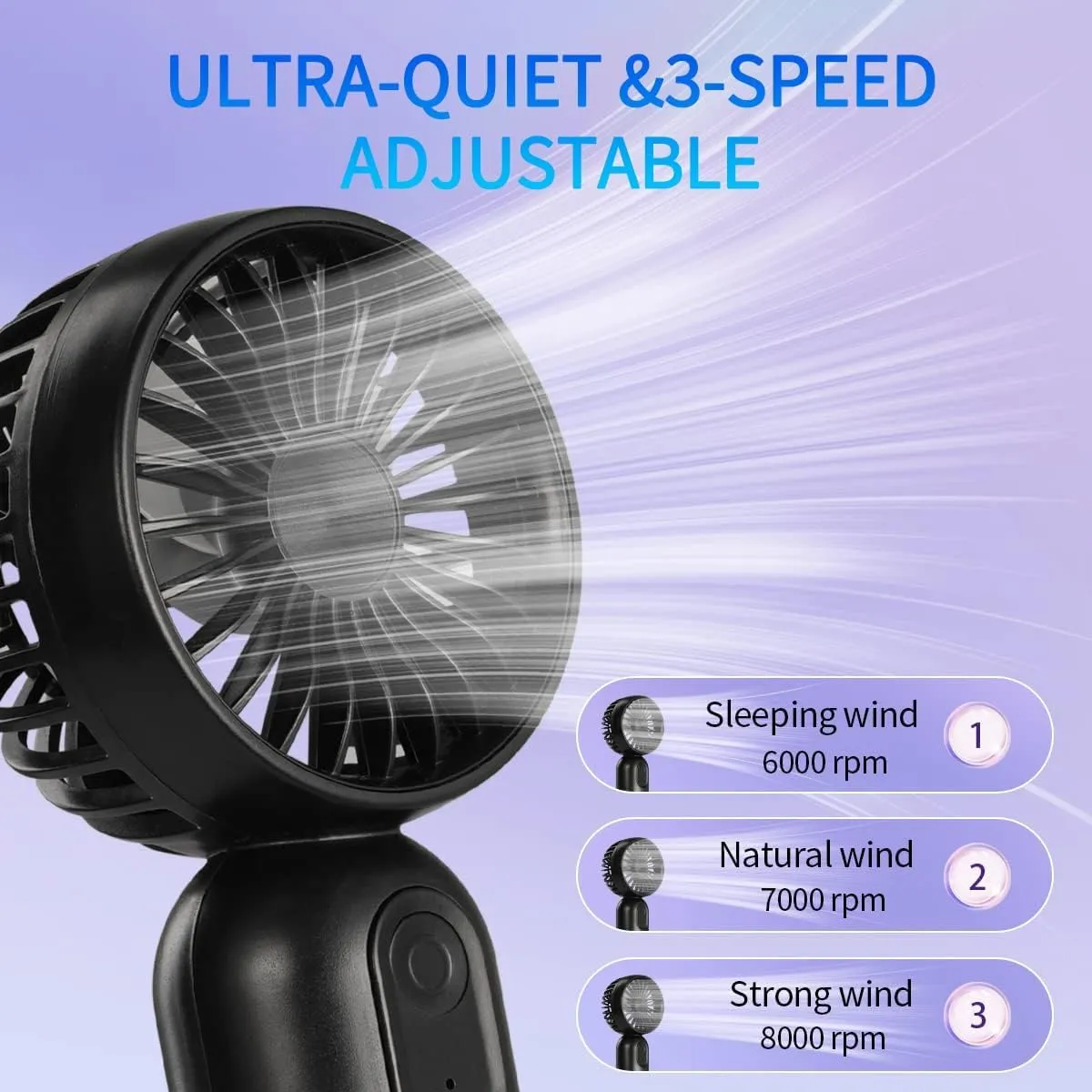 Mini Portable Fan 3 Pack, Cute Handheld Battery Operated Lightweight Small Personal Fans with 3 Speeds and USB Rechargeable Eyelash Fan for Stylish Girl Kids Women Men Office Outdoor Travel Camping