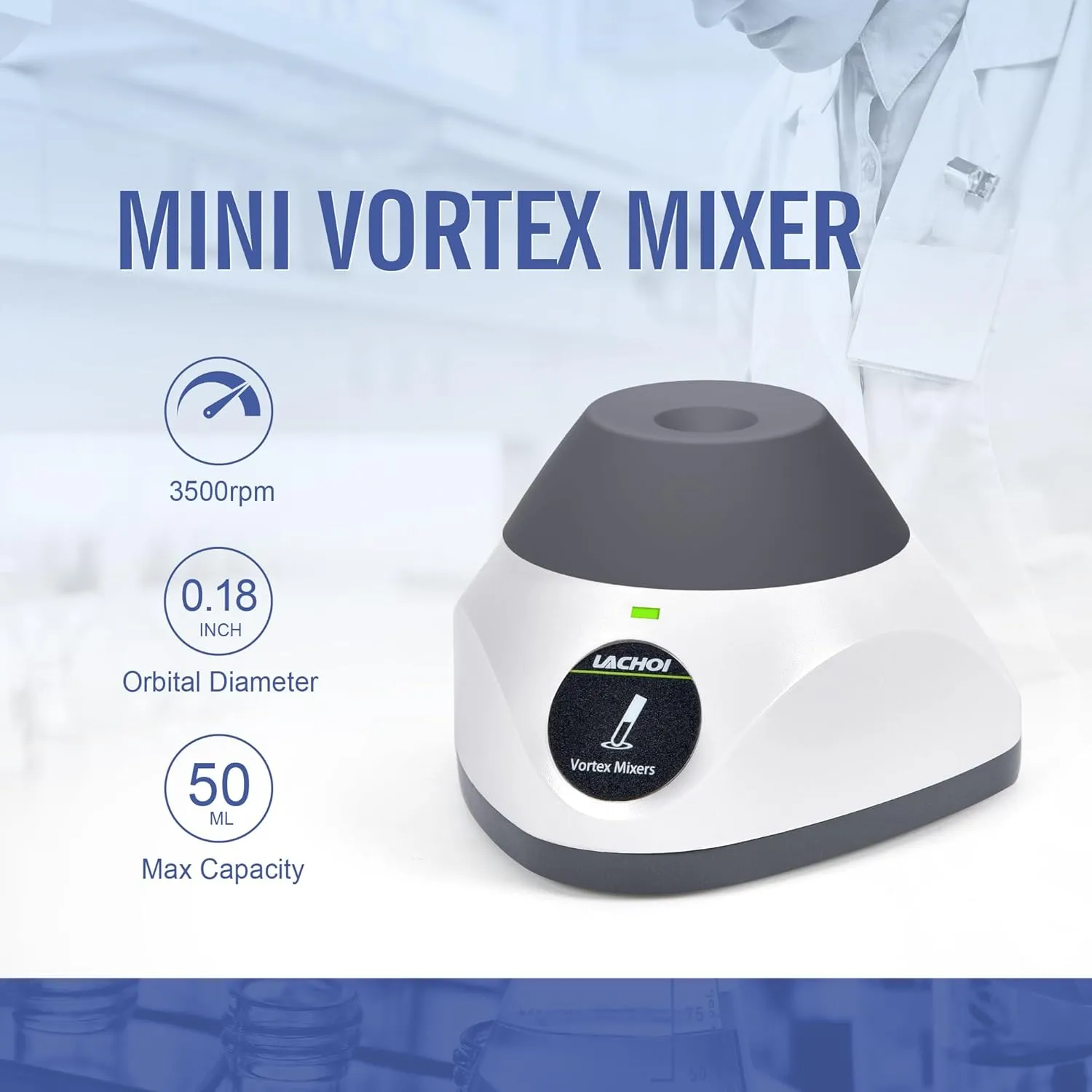 MINI Vortex Mixer 3500RPM Touch Function Lab Vortex Paint Mixer Mix Up to 50ML 4.5mm Orbital Diameter for Nail Polish Inks Eyelash Adhesives Acylic Paints Test Tube