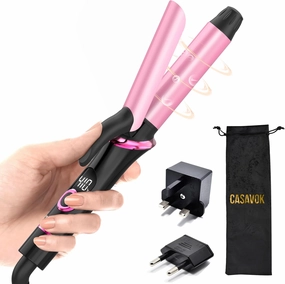Mini Curling Iron for Travel,110~240V Dual Voltage with European Plug Adapter,Small Curling Iron for Short Hair,Tiny Curling Irons for Women,Anti-Scald Cover,Auto-Off,5 Temp Digital Settings,1 Inch