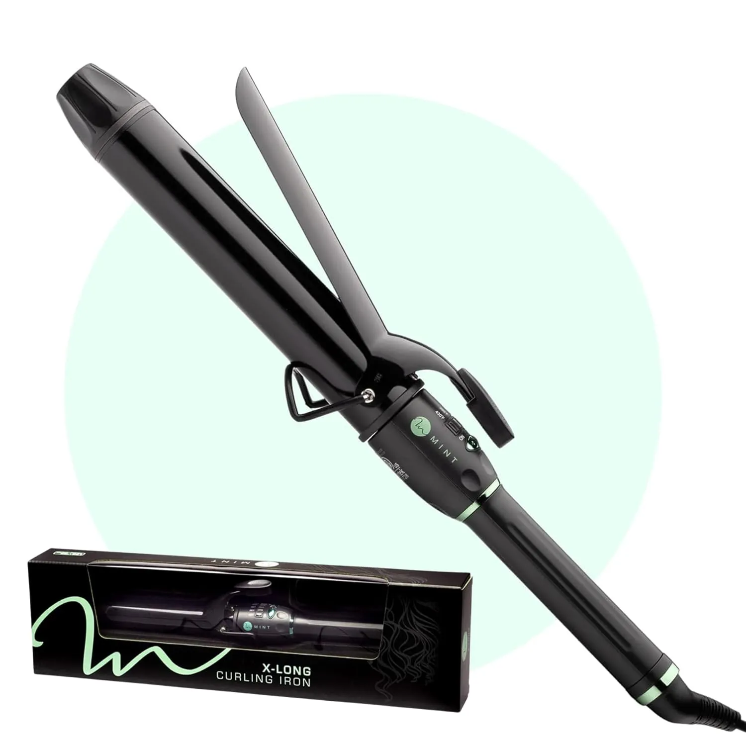 MINT Professional Extra Long Hair Curling Iron 1 1/2 inch | 2-Heater Ceramic Barrel That Stays Hot | 1.5 Inch Hair Iron Curler for Beach Waves | Travel-Ready International Dual Voltage