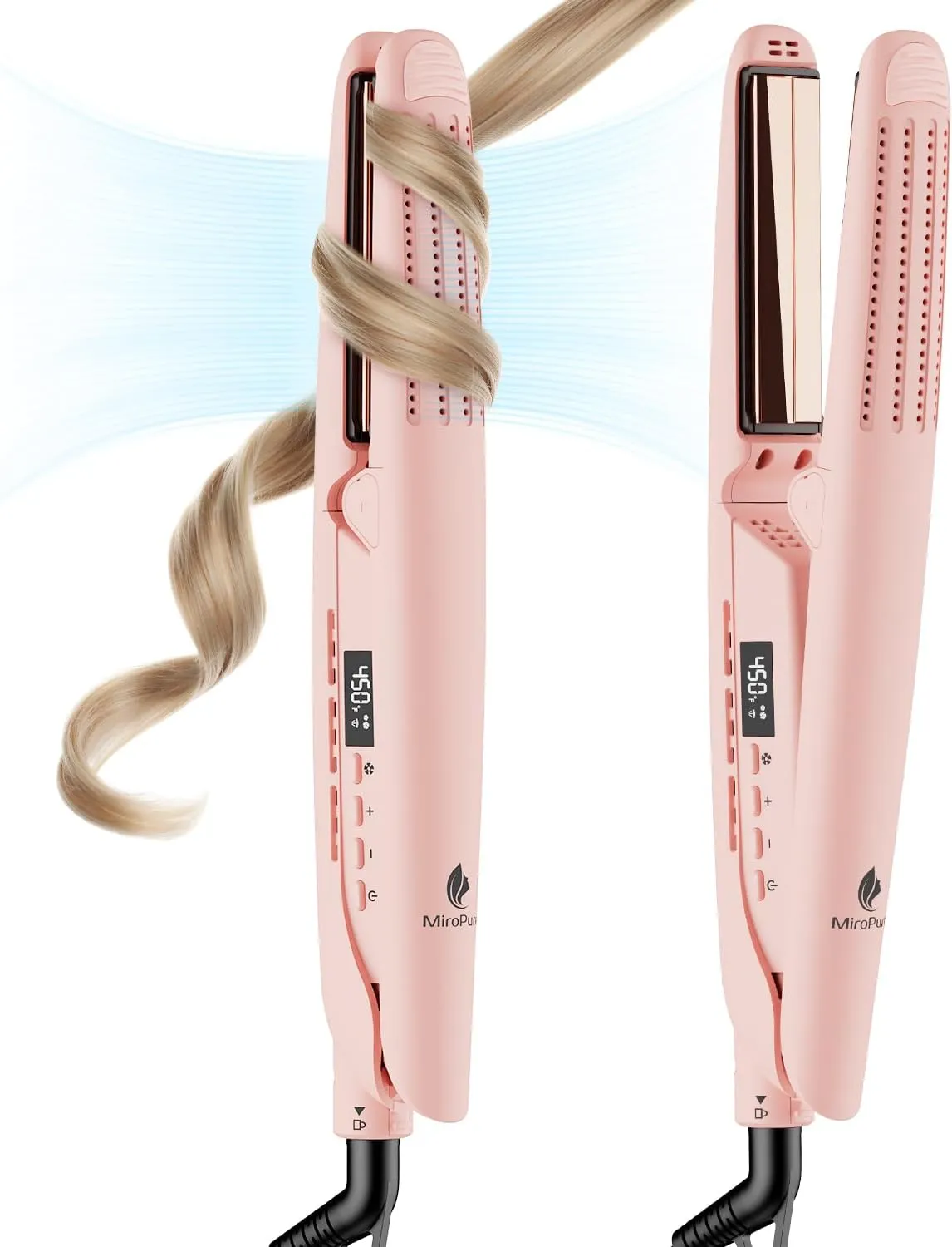 MiroPure 360° Airflow Styler Curling Iron, Titanium Flat Iron Hair Straightener and Curler 2 in 1, Professional Curing Wand with Ionic Aroma Cool Air, 13 Adjustable Temps, Dual Voltage for Long Hair