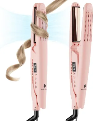 MiroPure 360° Airflow Styler Curling Iron, Titanium Flat Iron Hair Straightener and Curler 2 in 1, Professional Curing Wand with Ionic Aroma Cool Air, 13 Adjustable Temps, Dual Voltage for Long Hair
