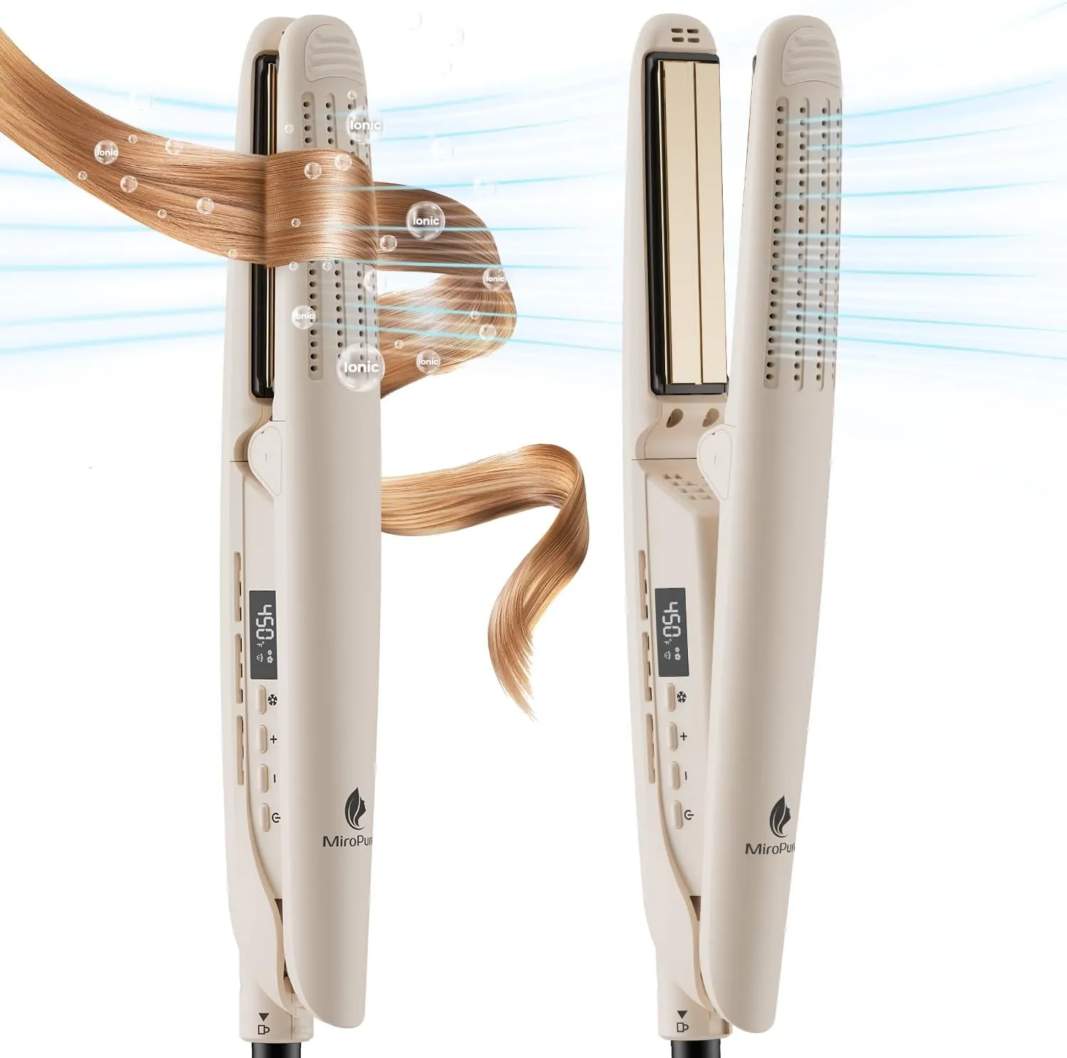 MiroPure Flat Iron Hair Straightener, Hair Straightener and Curler 2-in-1, 360° Airflow Styler with Cool Air for Curls, Titanium Ceramic Ionic, Hair Care Aroma,Auto Off, Dual Voltage for Travel