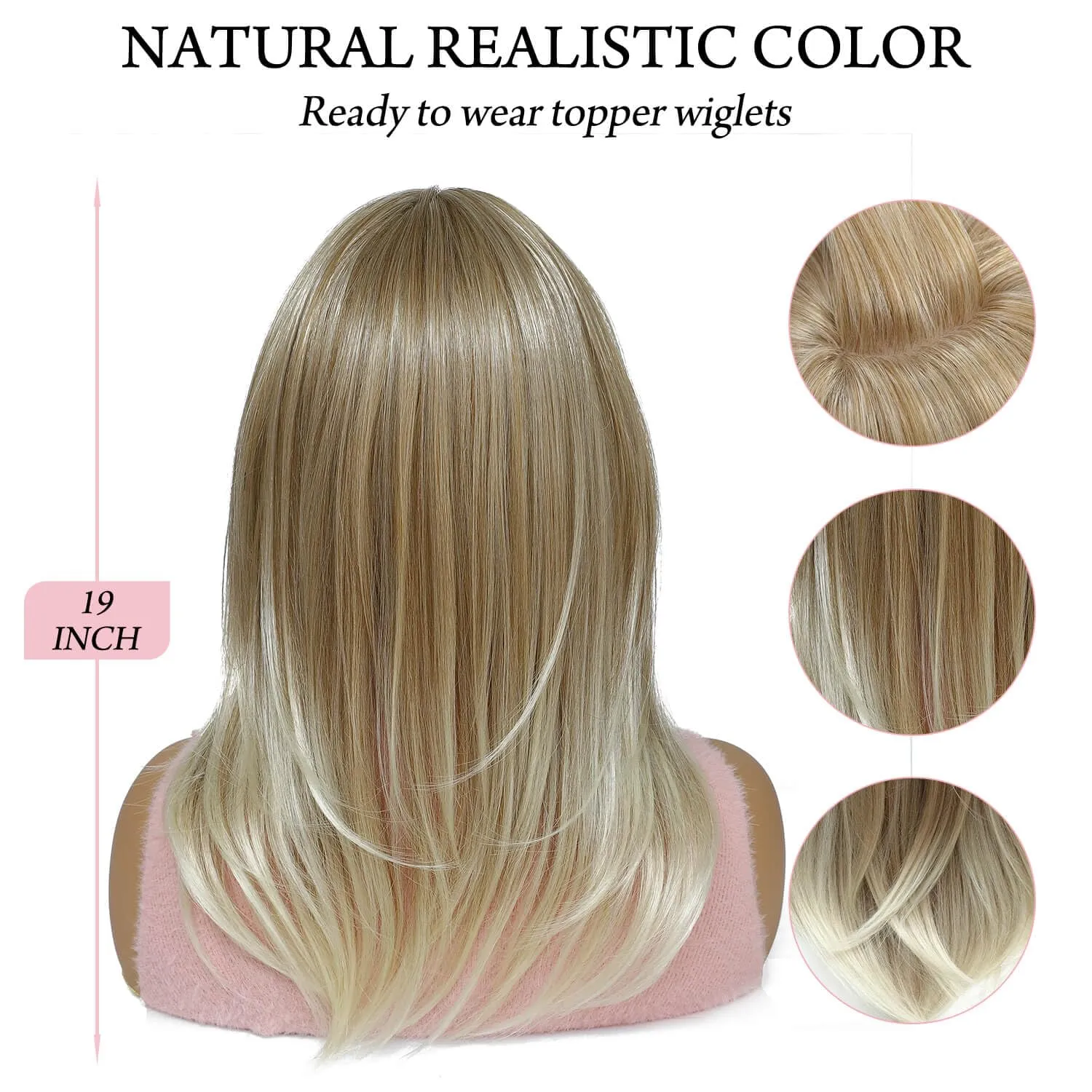 Molefi 19-Inch Blonde Hair Topper for Women - 6.5x6.5 Inch Large Coverage Synthetic Topper for Thinning Hair