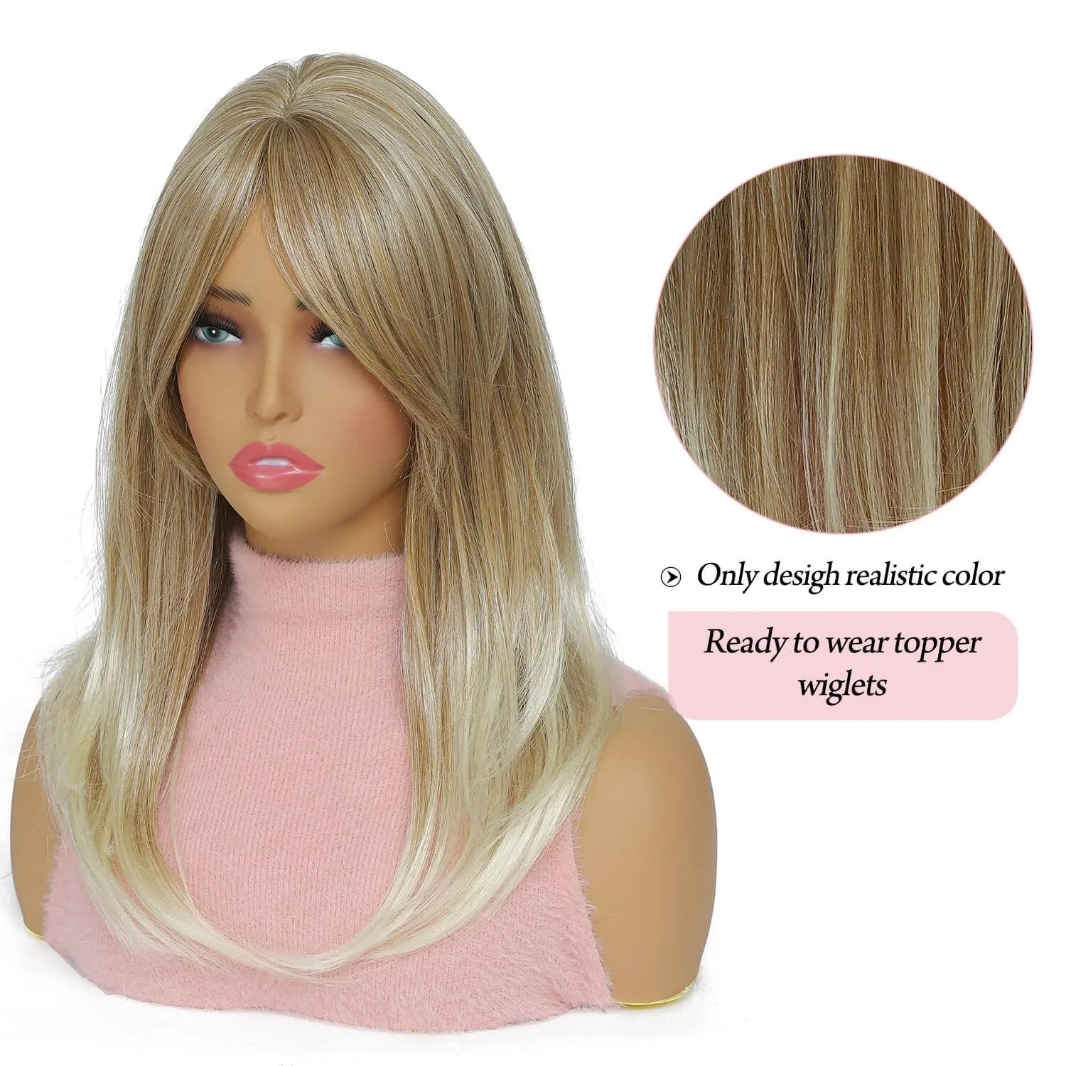 Molefi 19-Inch Blonde Hair Topper for Women - 6.5x6.5 Inch Large Coverage Synthetic Topper for Thinning Hair